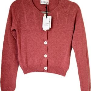 NWT Brora Cashmere Cardigan Sweater | Guernsey in Pomegranate | US 4 UK 8 | $699